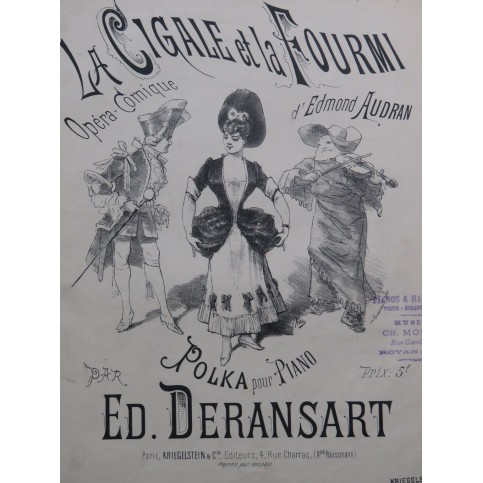 DERANSART Edouard La Cigale et la Fourmi Polka Piano XIXe siècle