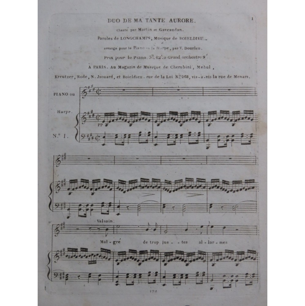 BOIELDIEU Adrien Ma Tante Aurore No 1 Duo Chant Piano ou Harpe ca1820