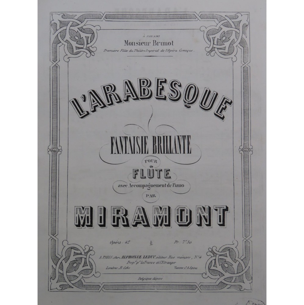 MIRAMONT L'Arabesque Fantaisie Piano Flûte ca1865