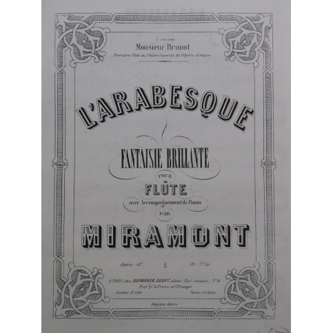 MIRAMONT L'Arabesque Fantaisie Piano Flûte ca1865