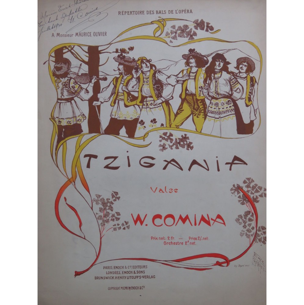 COMINA W. Tzigania Valse Dédicace Piano 1901