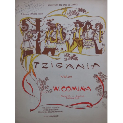 COMINA W. Tzigania Valse Dédicace Piano 1901