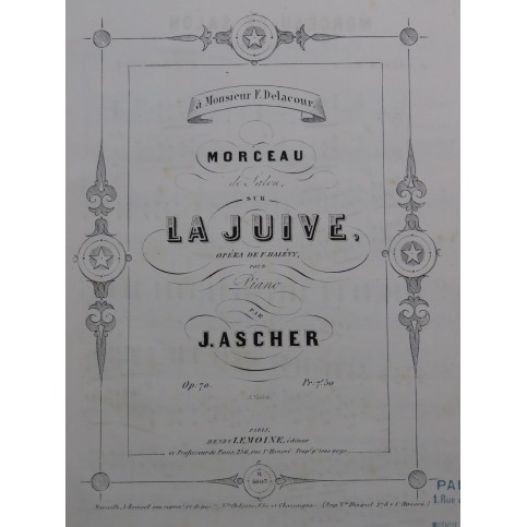 ASCHER Joseph Morceau de Salon sur La Juive op 70 Piano ca1858
