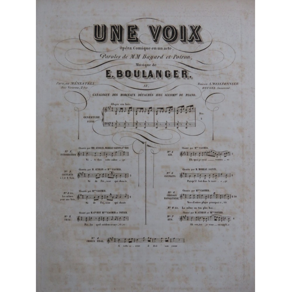 BOULANGER Ernest Une Voix No 6 Chant Piano 1845