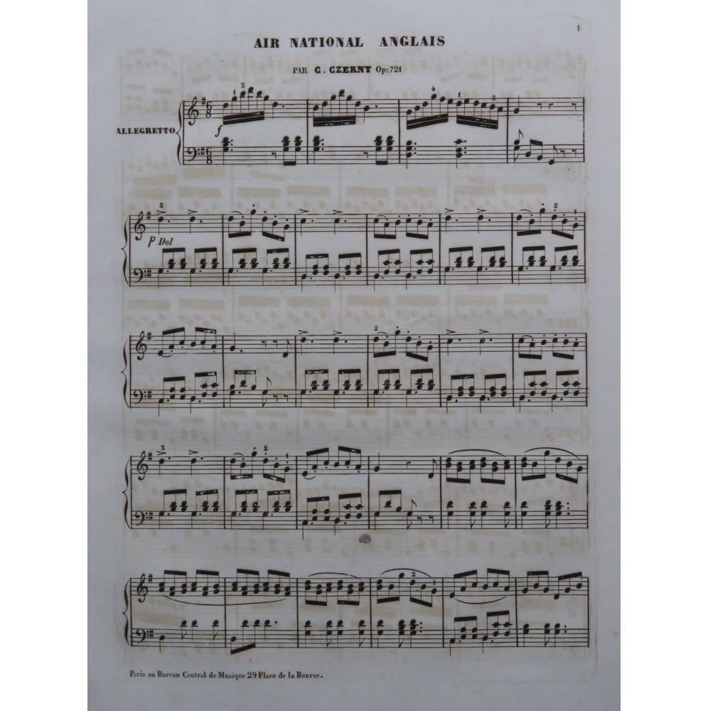 CZERNY Charles Air National Anglais op 721 Piano ca1845