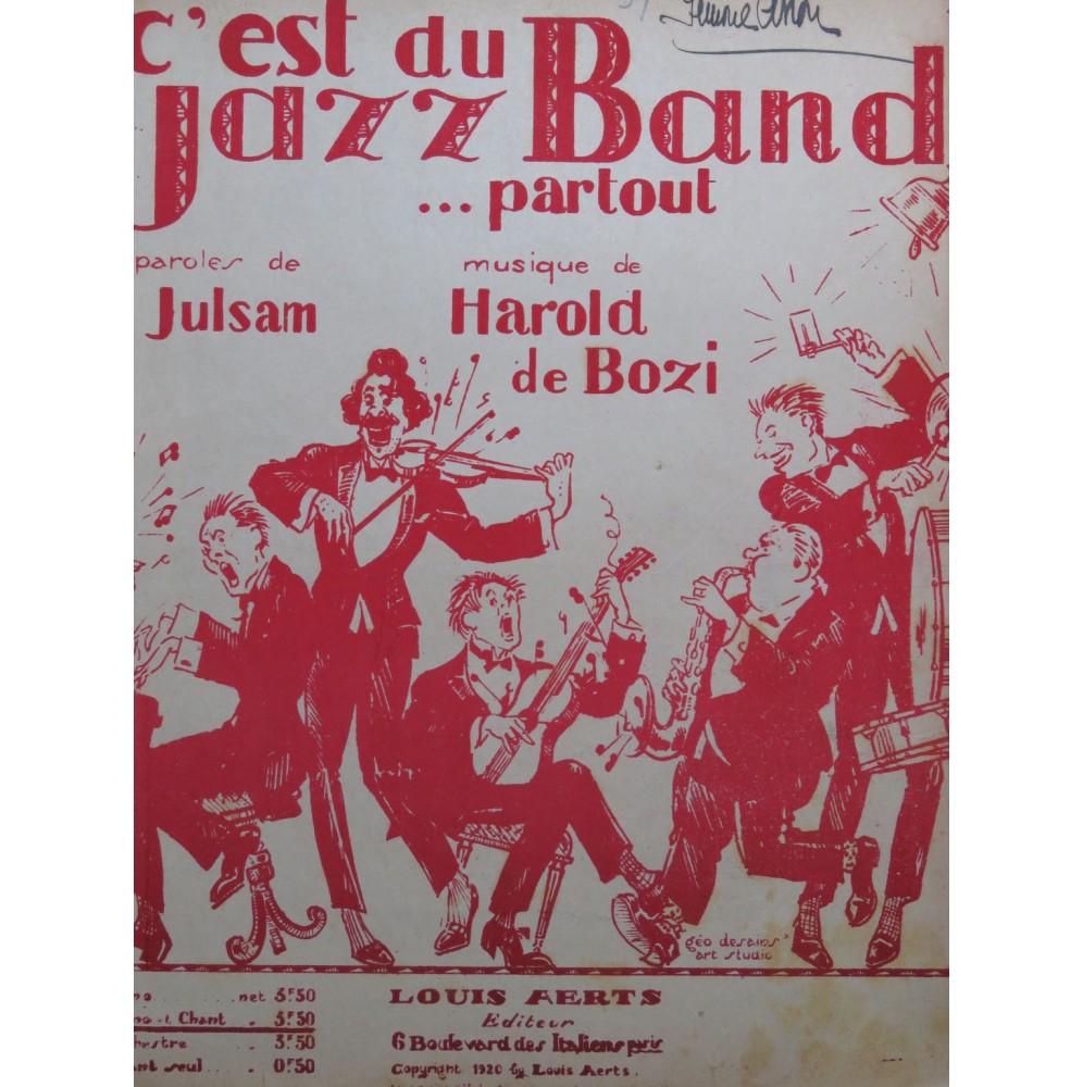 DE BOZI Harold Jazz Band... Partout ! Chant Piano 1920