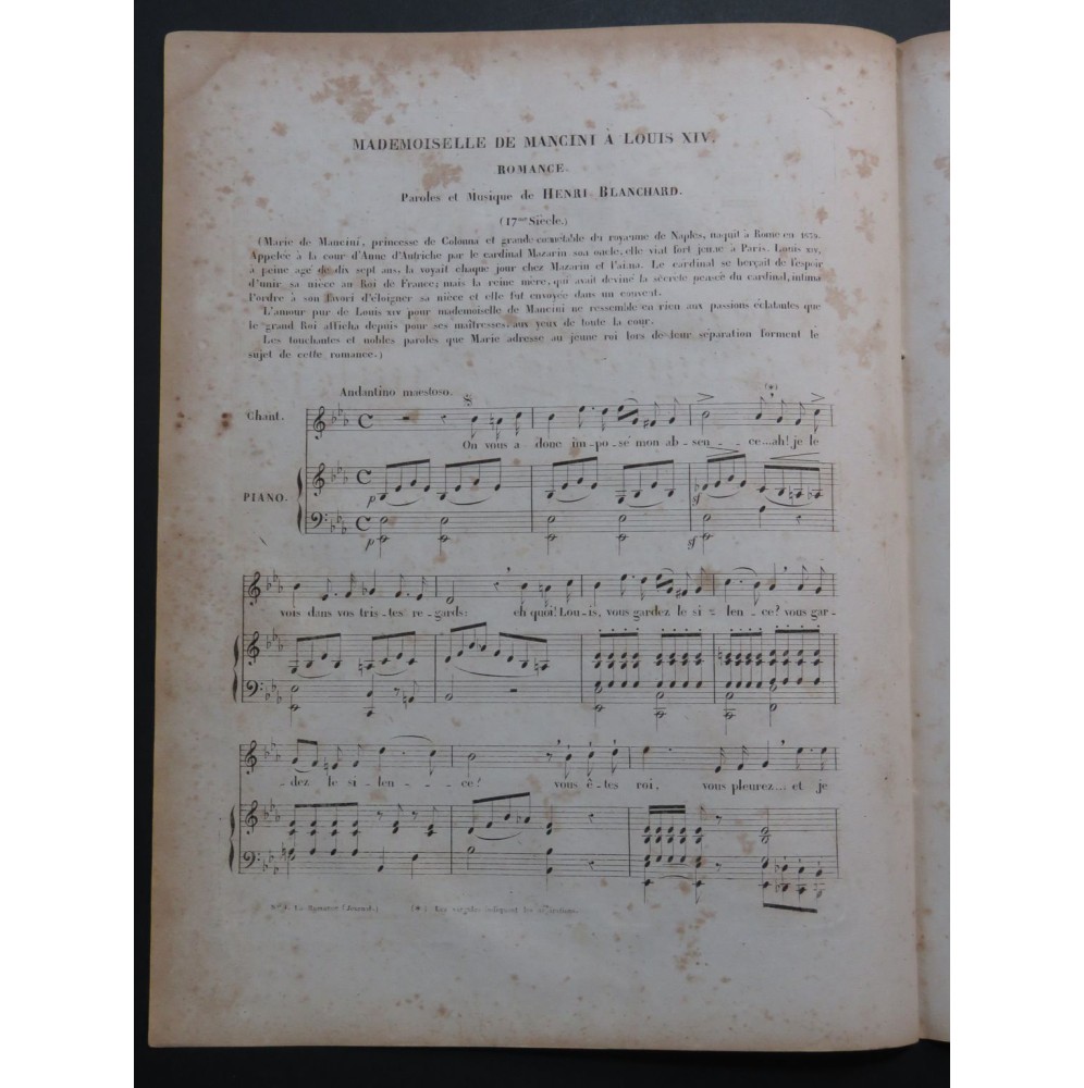 BLANCHARD Henri Mademoiselle de Mancini à Louis XIV Chant Piano ca1845