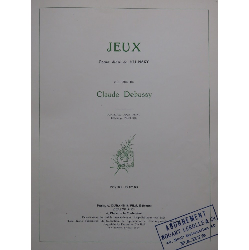DEBUSSY Claude Jeux Piano 1913