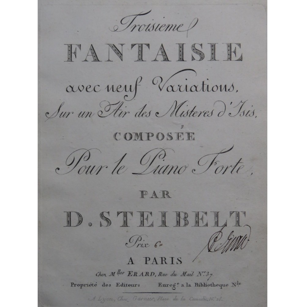 STEIBELT Daniel Fantaisie No 3 Mystères d'Isis Piano ca1805