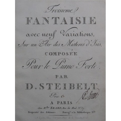 STEIBELT Daniel Fantaisie No 3 Mystères d'Isis Piano ca1805