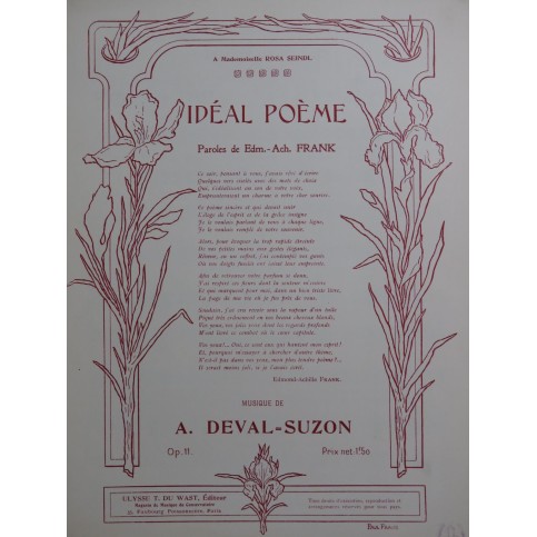 DEVAL-SUZON André Idéal Poème op 11 Dédicace Chant Piano ca1905