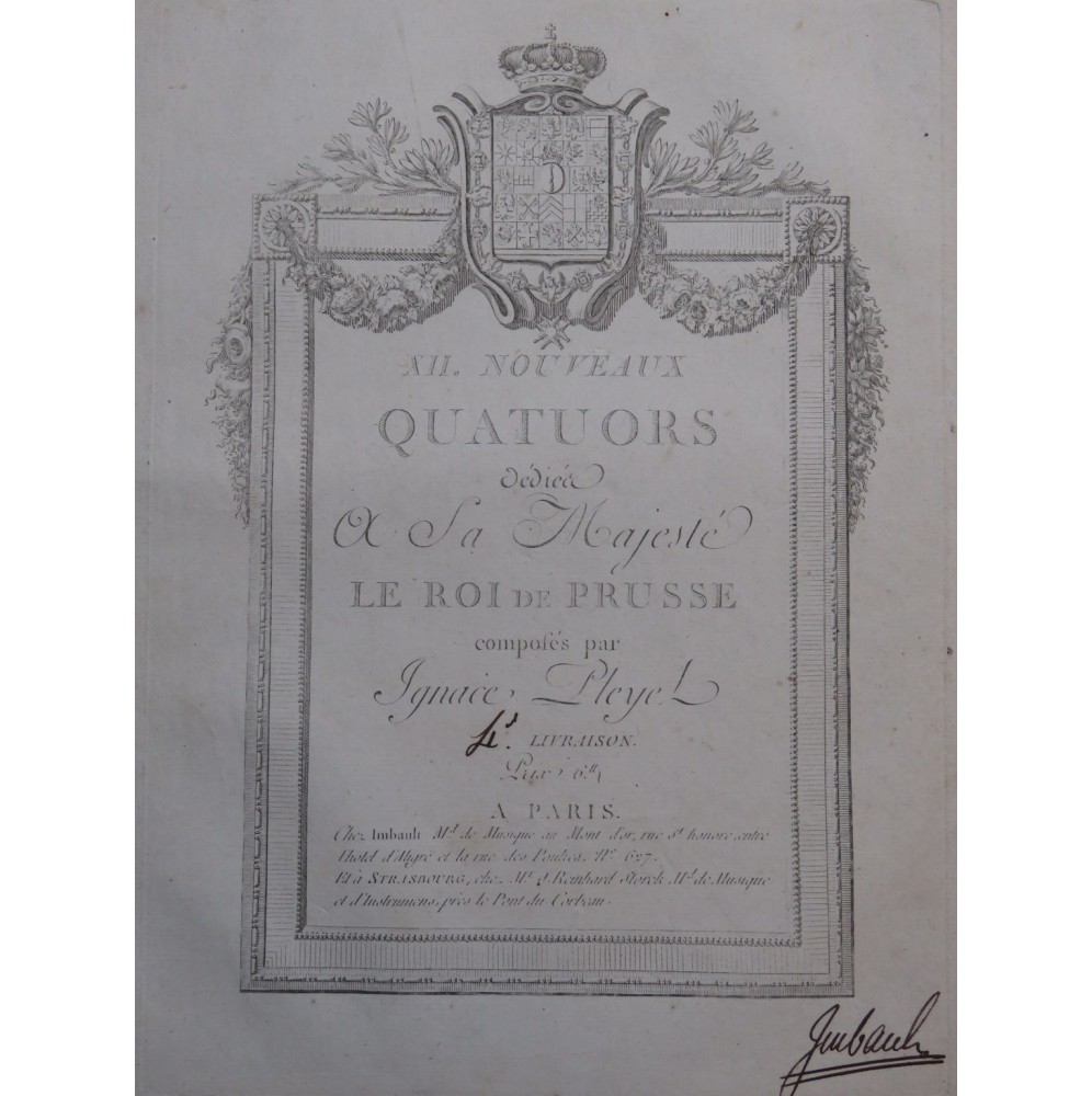 PLEYEL Ignace 12 Nouveaux Quatuors 4e Livraison Violons Alto Violoncelle 1787