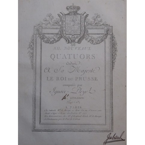 PLEYEL Ignace 12 Nouveaux Quatuors 4e Livraison Violons Alto Violoncelle 1787