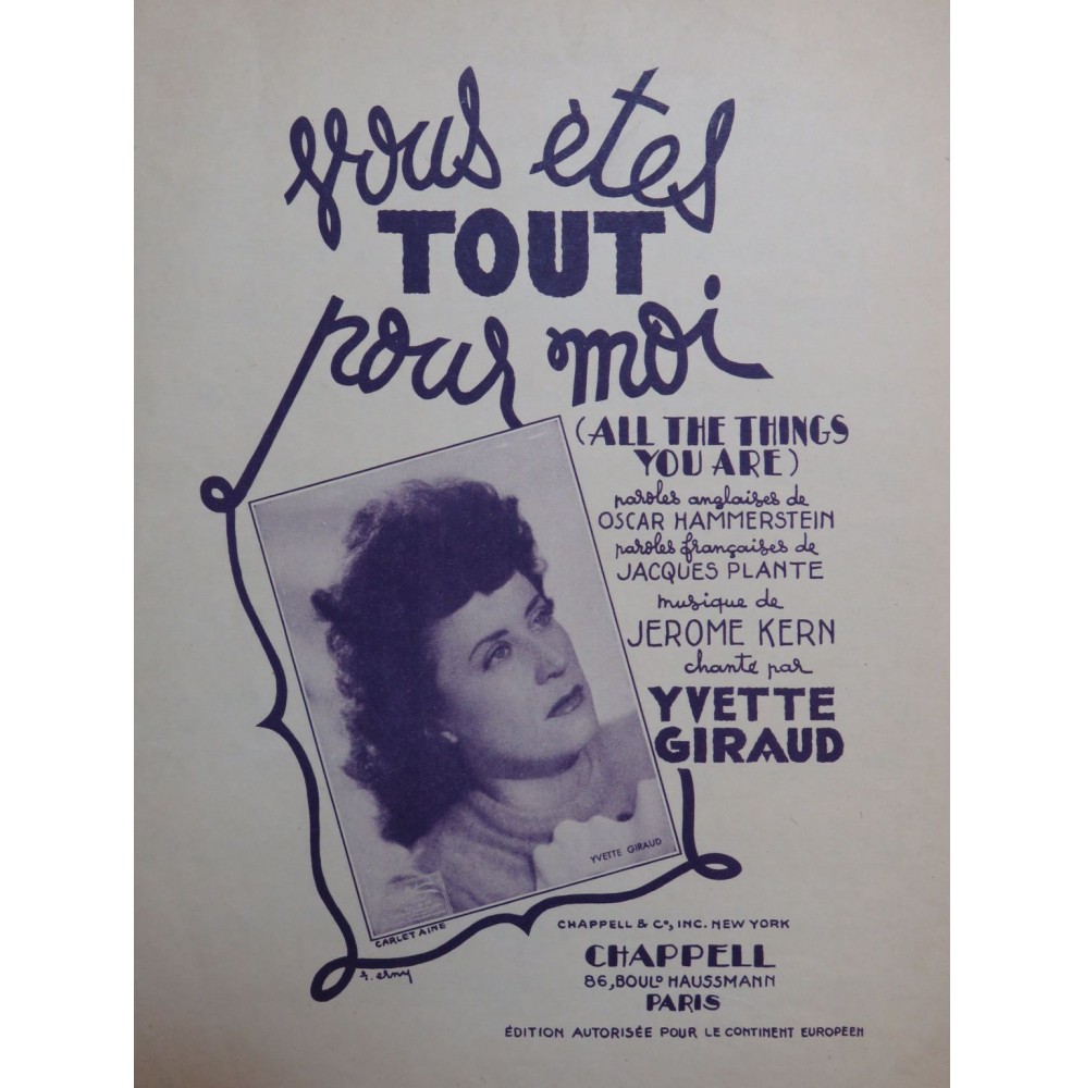 KERN Jérome All The Things You Are Chant Piano 1960
