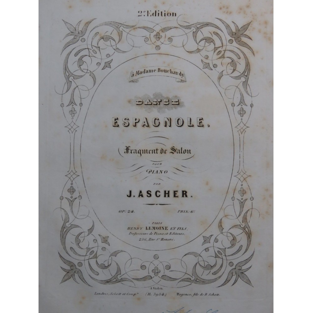 ASCHER Joseph Danse Espagnole op 24 Piano 1854
