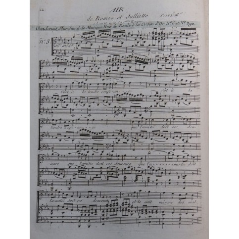 STEIBELT Daniel Romeo et Juliette No 3 Air Chant Piano ca1795