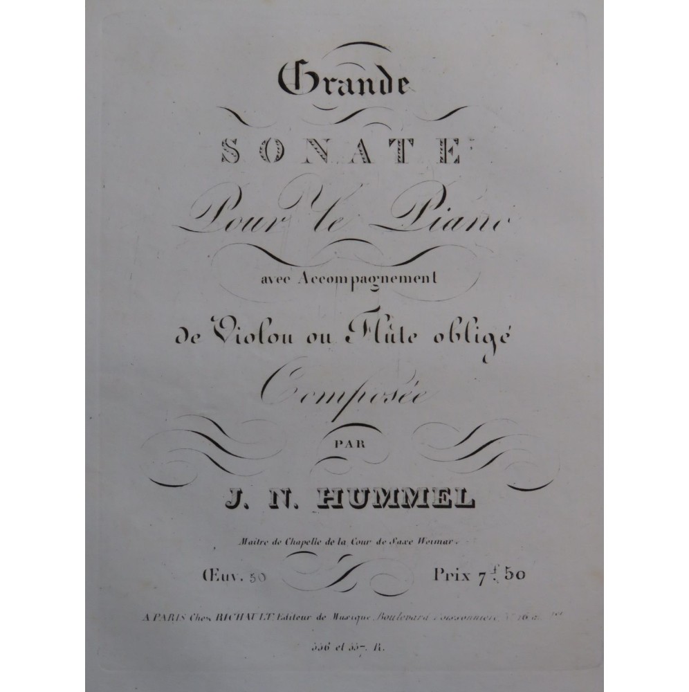 HUMMEL J. N. Grande Sonate op 50 Piano ca1820