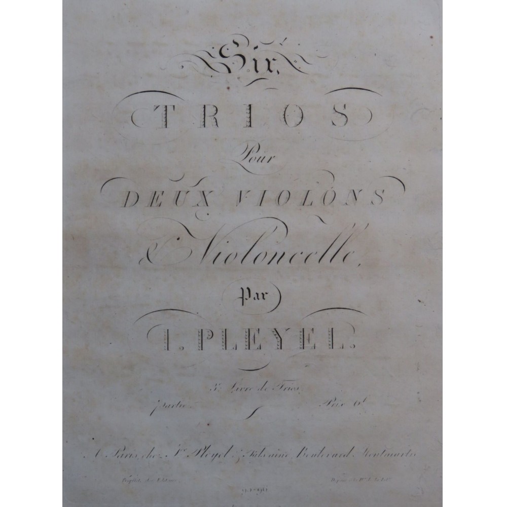PLEYEL Ignace Six Trios 3e Livre Violon Violoncelle ca1800