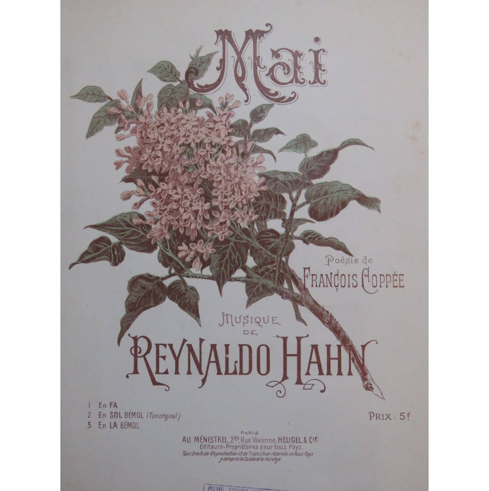HAHN Reynaldo Mai Chant Piano 1908