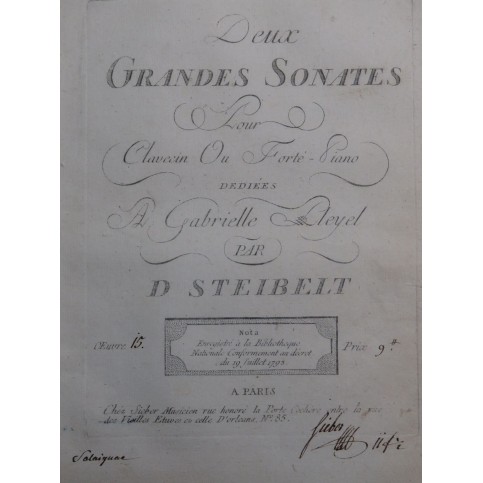 STEIBELT Daniel Deux Sonates op 15 Clavecin ou Piano 1795