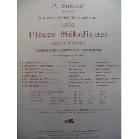 SUDESSI P. Caresse du Soir Violon Piano 1904