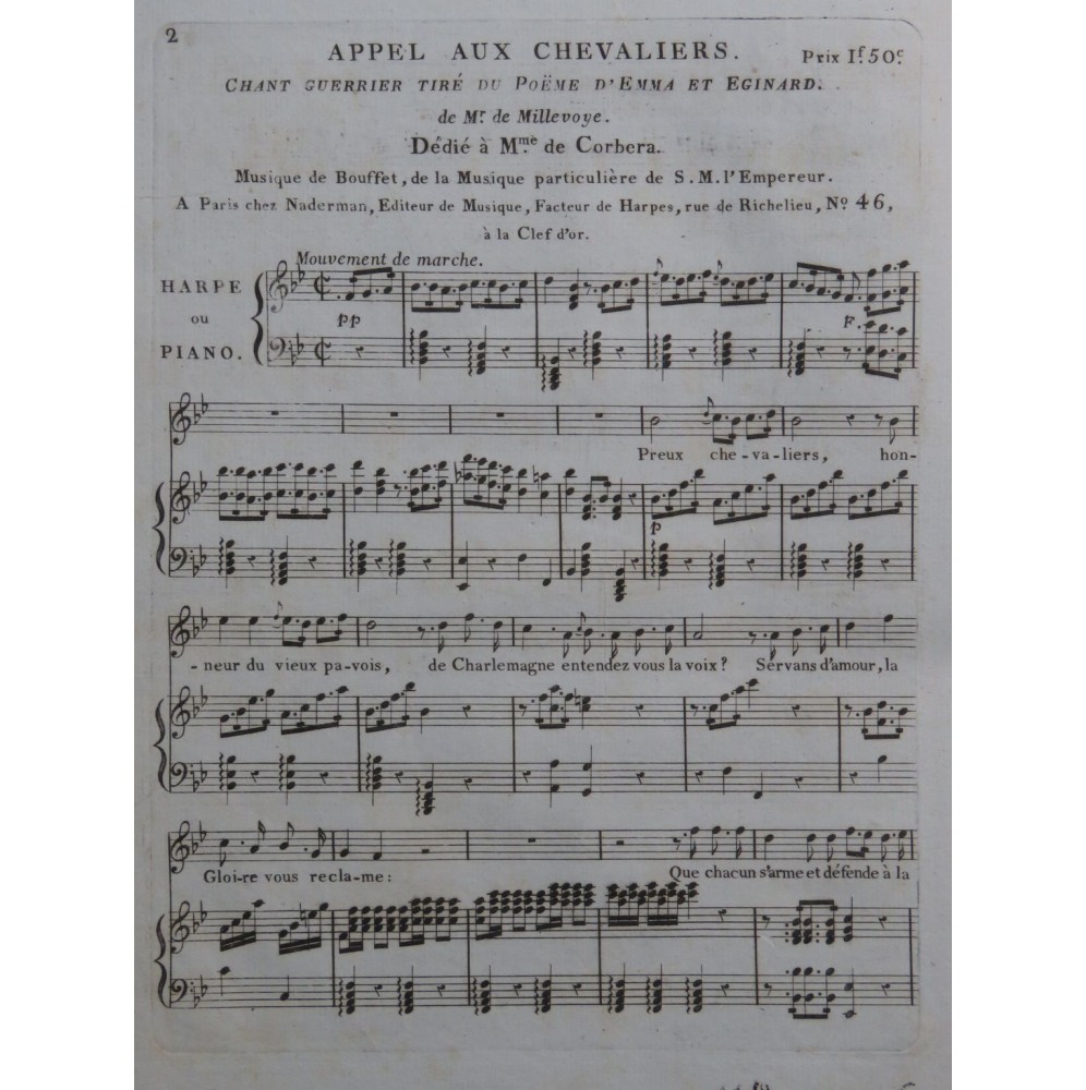 BOUFFET Appel aux Chevaliers Chant Piano ou Harpe ca1820