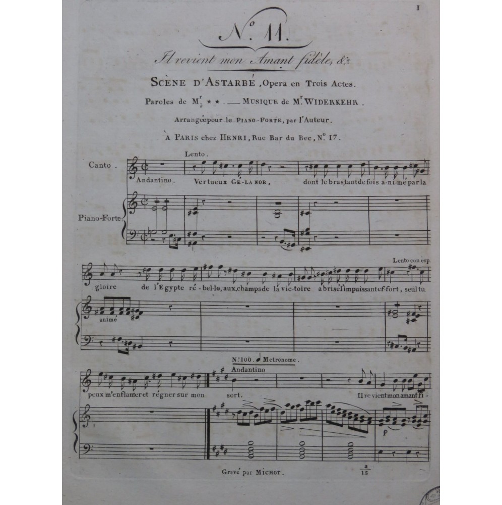 WIDERKEHR Jacques Astarbé No 11 Scène Chant Piano ca1800