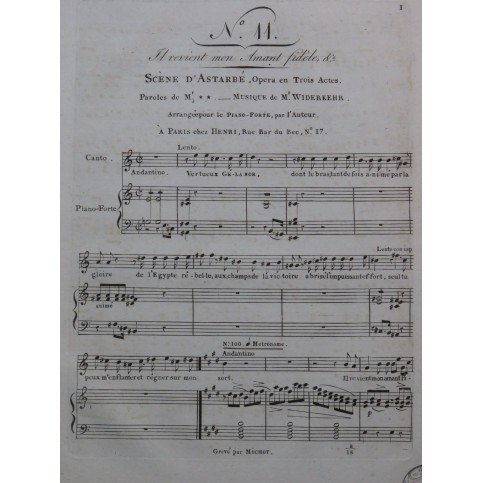 WIDERKEHR Jacques Astarbé No 11 Scène Chant Piano ca1800