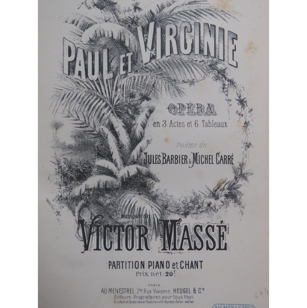 MASSÉ Victor Paul et Virginie Opéra Piano Chant 1876