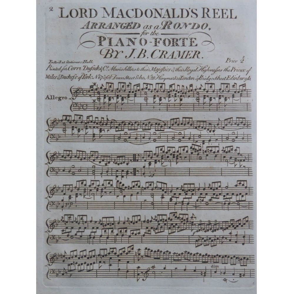 CRAMER J. B. Lord MacDonald's Reel Rondo Piano ca1800