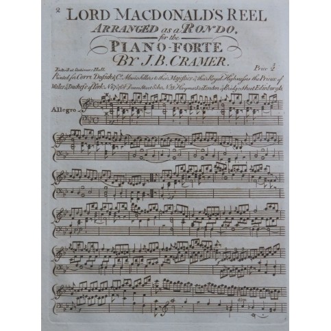 CRAMER J. B. Lord MacDonald's Reel Rondo Piano ca1800