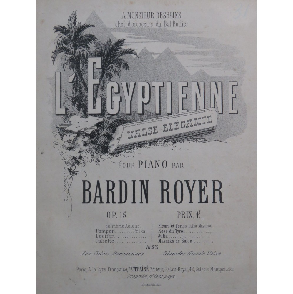 BARDIN BOYER L'Égyptienne op15 Piano XIXe siècle