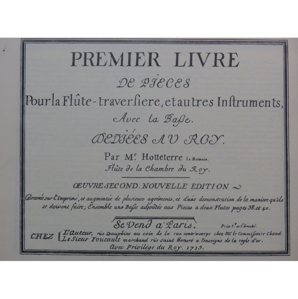 HOTTETERRE Jacques Premier Livre Flûte Traversière 1982