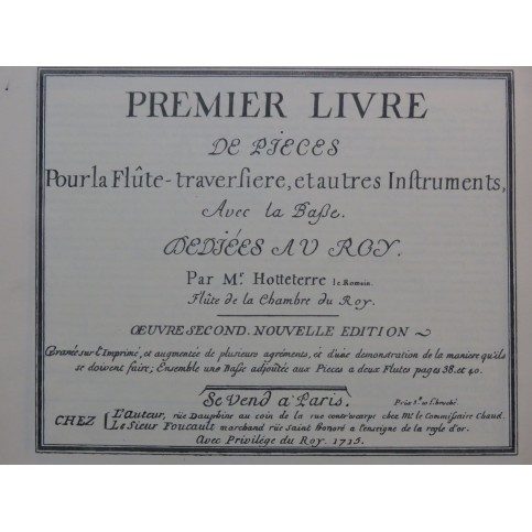 HOTTETERRE Jacques Premier Livre Flûte Traversière 1982