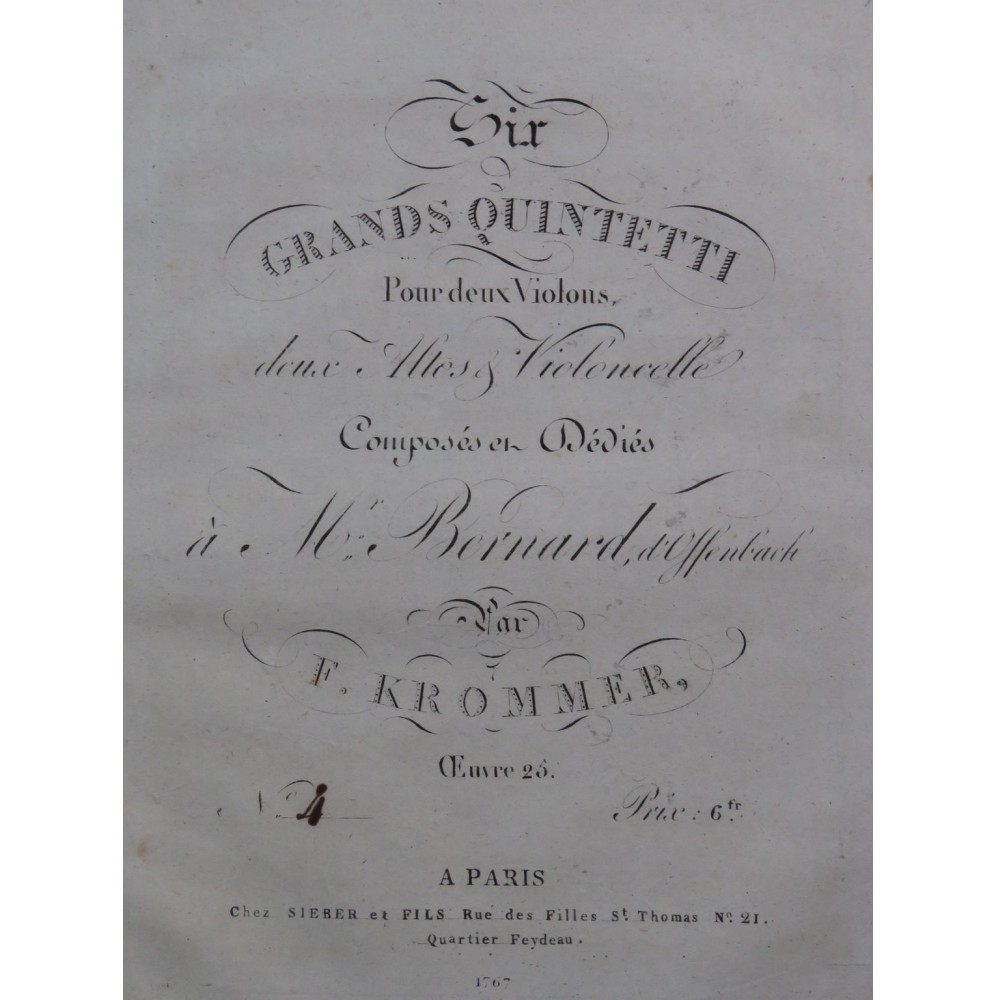 KROMMER Franz Quintette op 25 No 4 Violon Alto Violoncelle ca1820