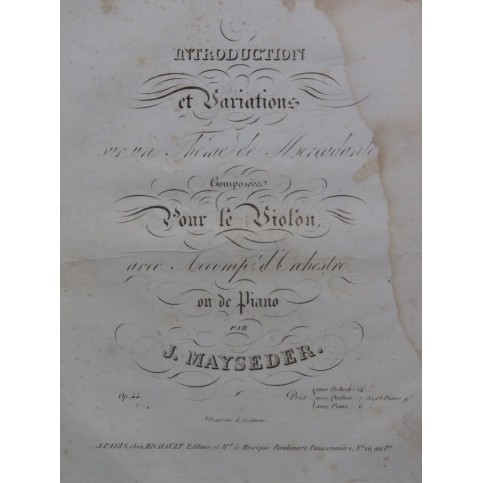 MAYSEDER Joseph Introduction et Variations op 44 Violon ca1820