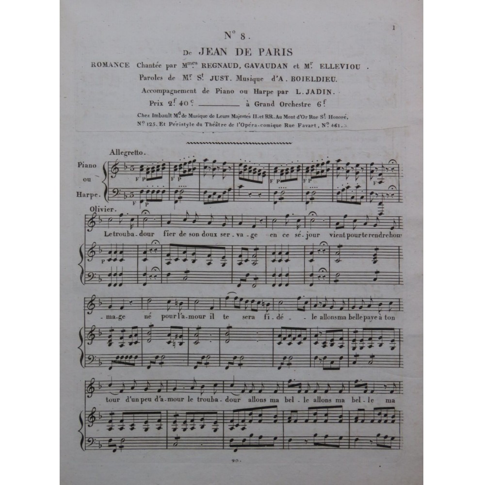 BOIELDIEU Adrien Jean de Paris No 8 Chant Piano ou Harpe ca1820