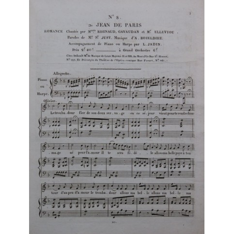 BOIELDIEU Adrien Jean de Paris No 8 Chant Piano ou Harpe ca1820