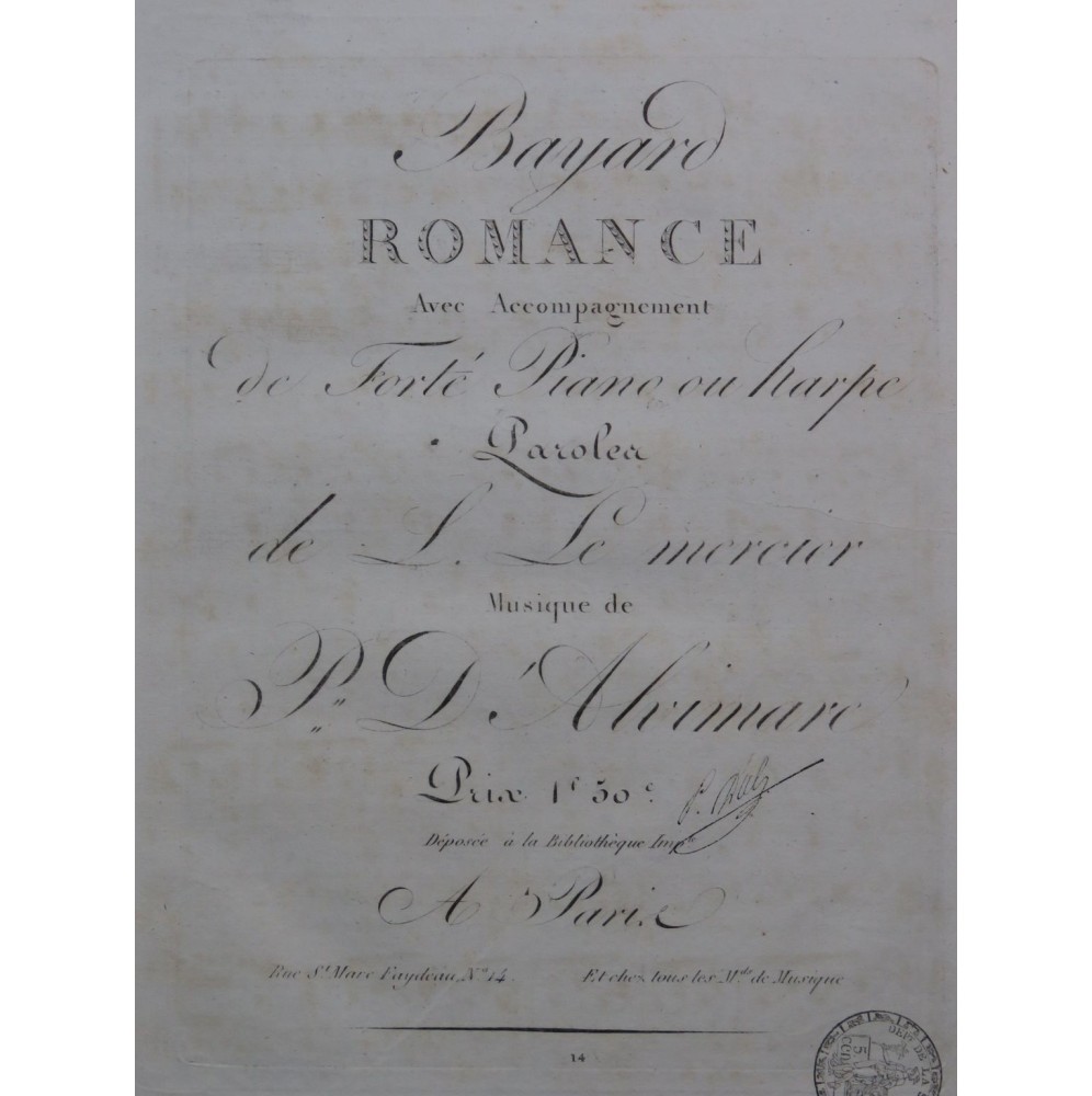 D'ALVIMARE Martin Pierre Bayard Chant Piano ou Harpe ca1820