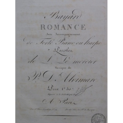 D'ALVIMARE Martin Pierre Bayard Chant Piano ou Harpe ca1820