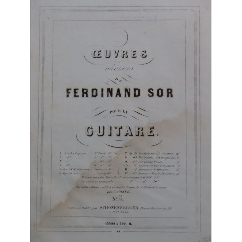 SOR Ferdinand 26 Etudes 3e Livre Guitare ca1850