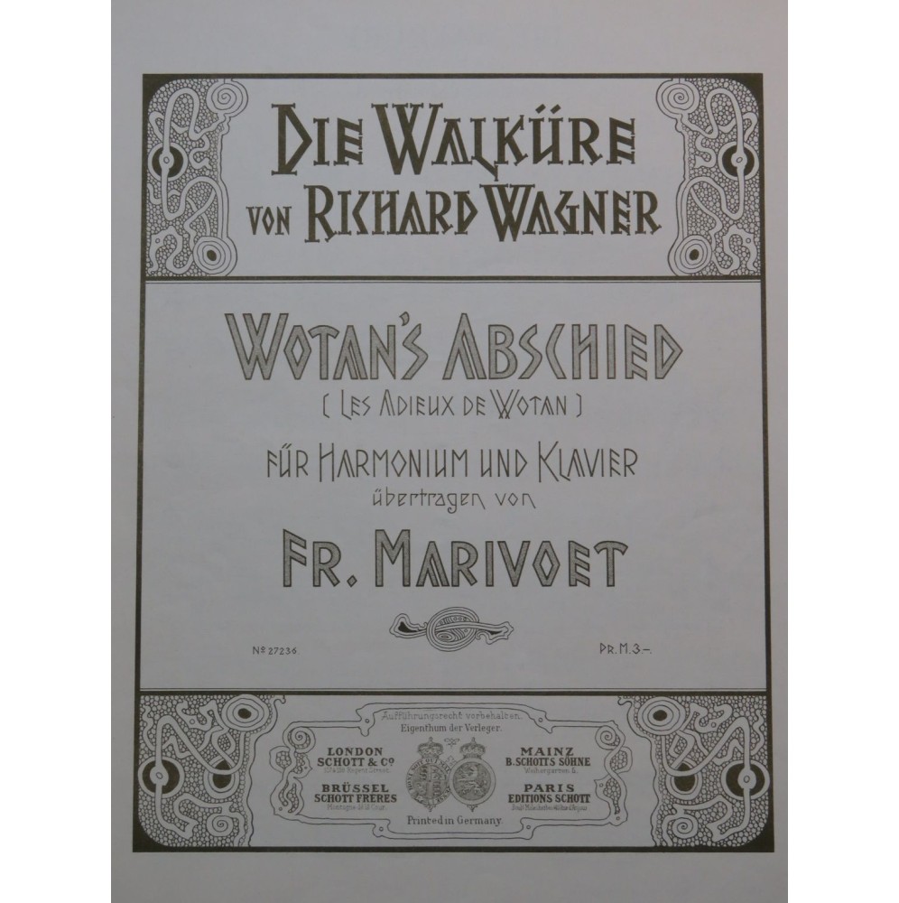WAGNER Richard Die Walküre Wotan's Abschied Piano Harmonium ca1903