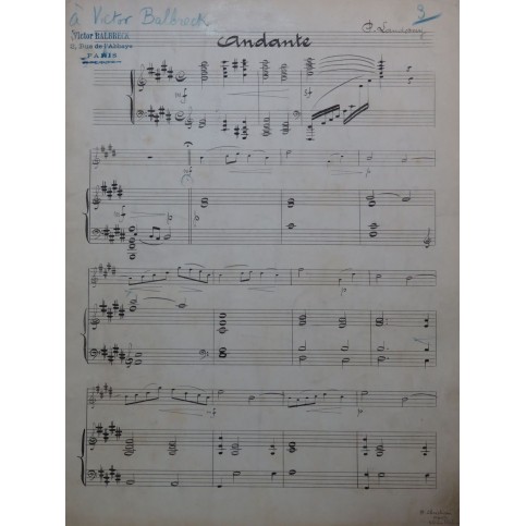 LANDORMY Paul Andante Manuscrit Piano Violon