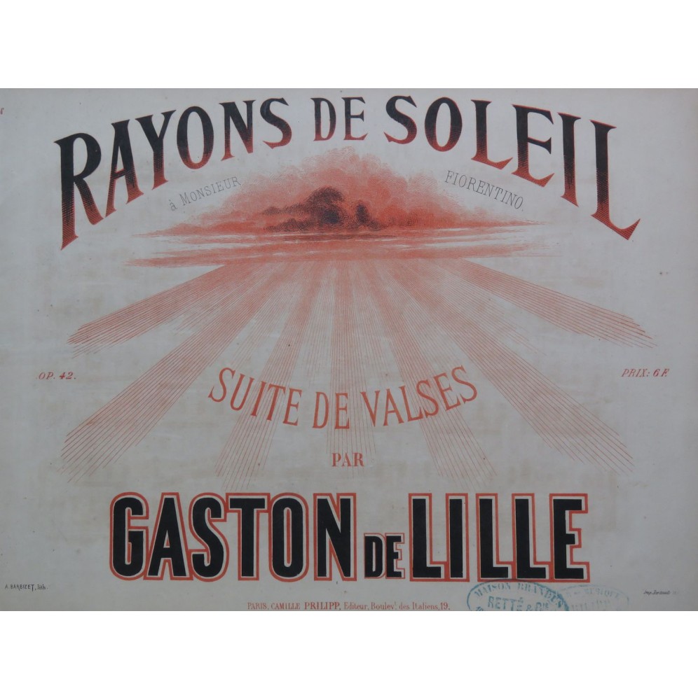 DE LILLE Gaston Rayons de Soleil op 42 Piano ca1860