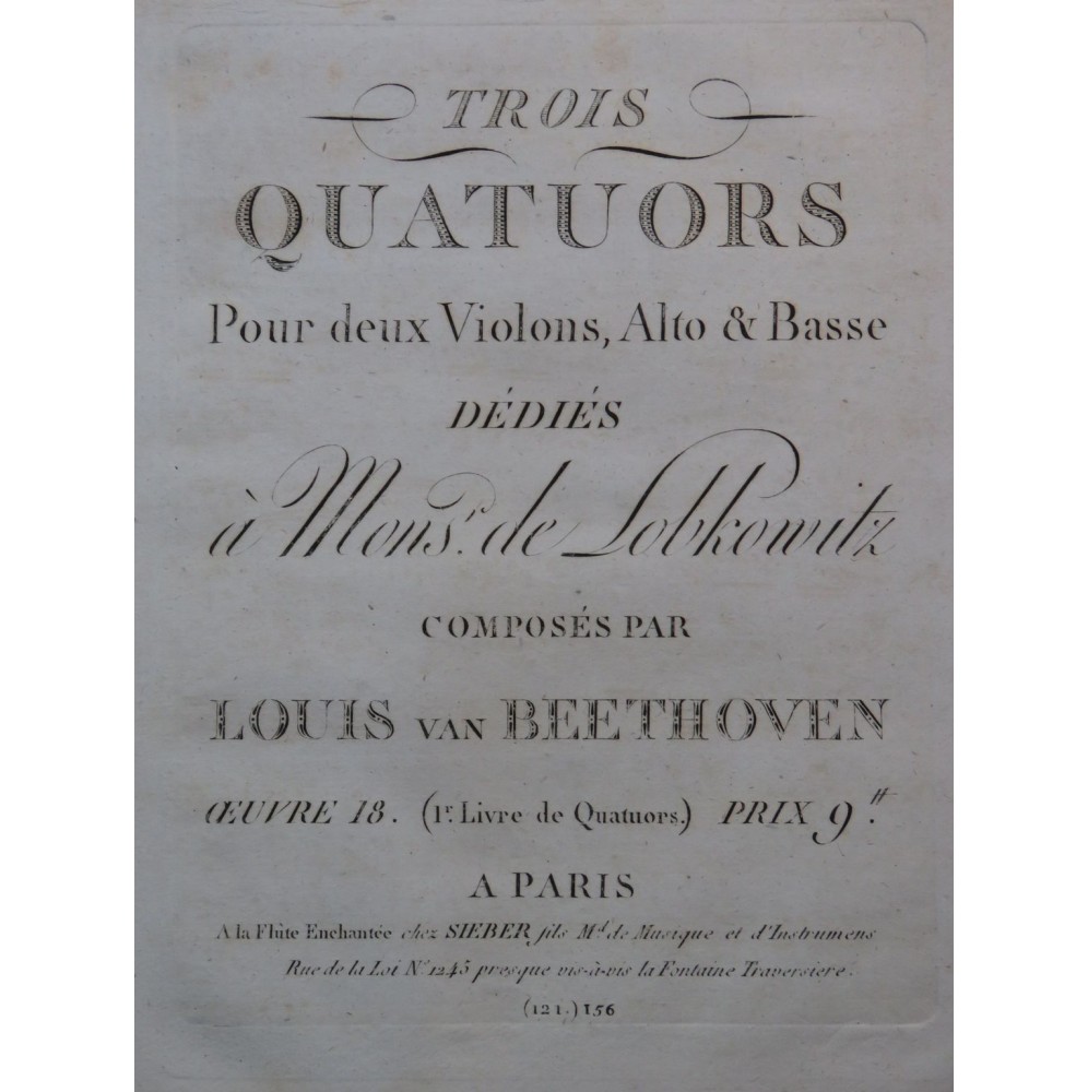 BEETHOVEN Trois Quatuors op 18 Livraison 1 Violon Alto Violoncelle ca1820