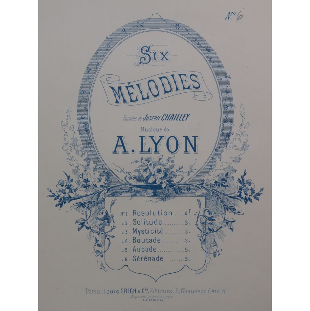 LYON A. Sérénade Chant Piano ca1883