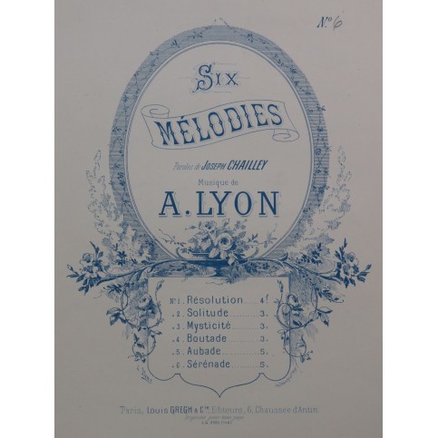 LYON A. Sérénade Chant Piano ca1883