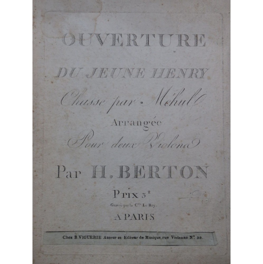 MÉHUL Le Jeune Henri Ouverture 2 Violons ca1800