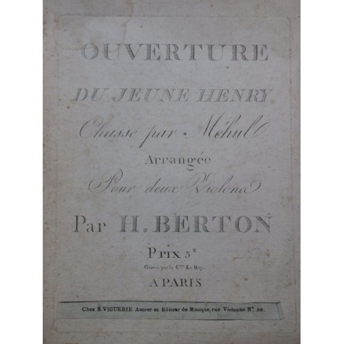 MÉHUL Le Jeune Henri Ouverture 2 Violons ca1800