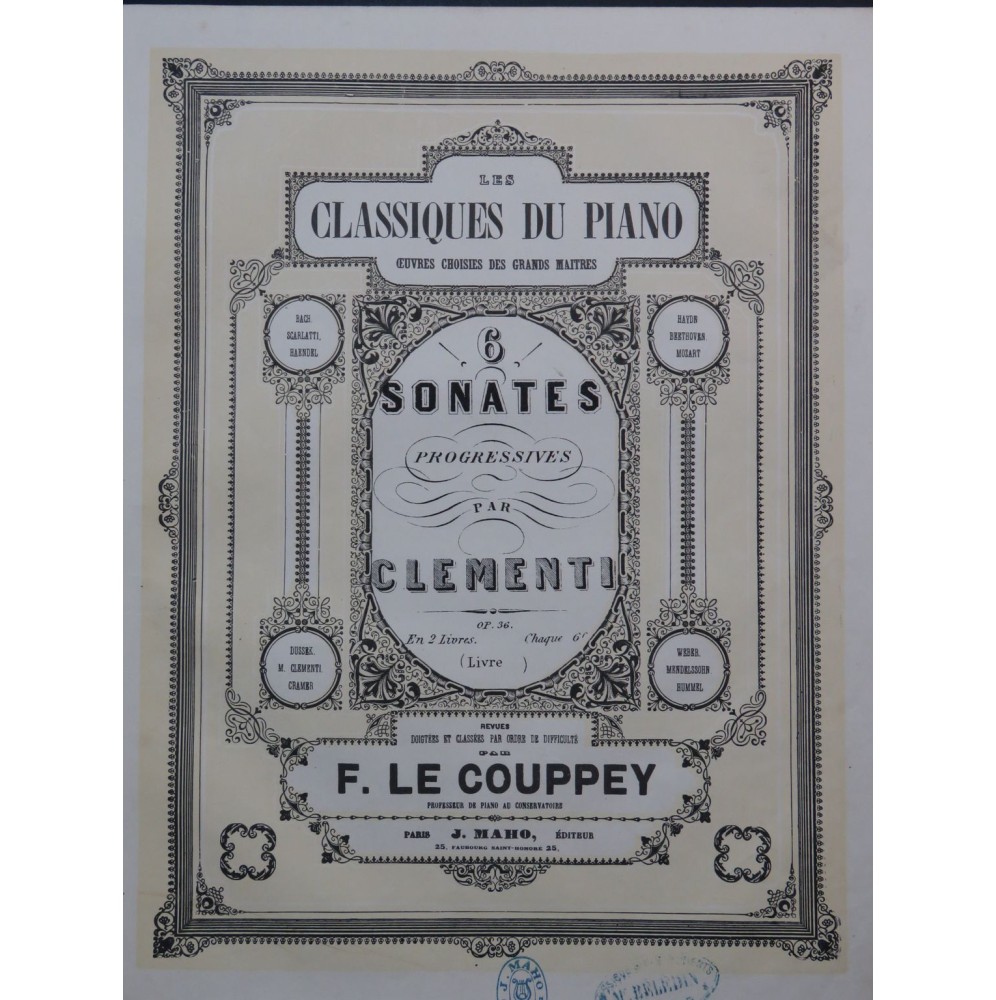 CLEMENTI Muzio Six Sonates Progressives op 36 Piano ca1852